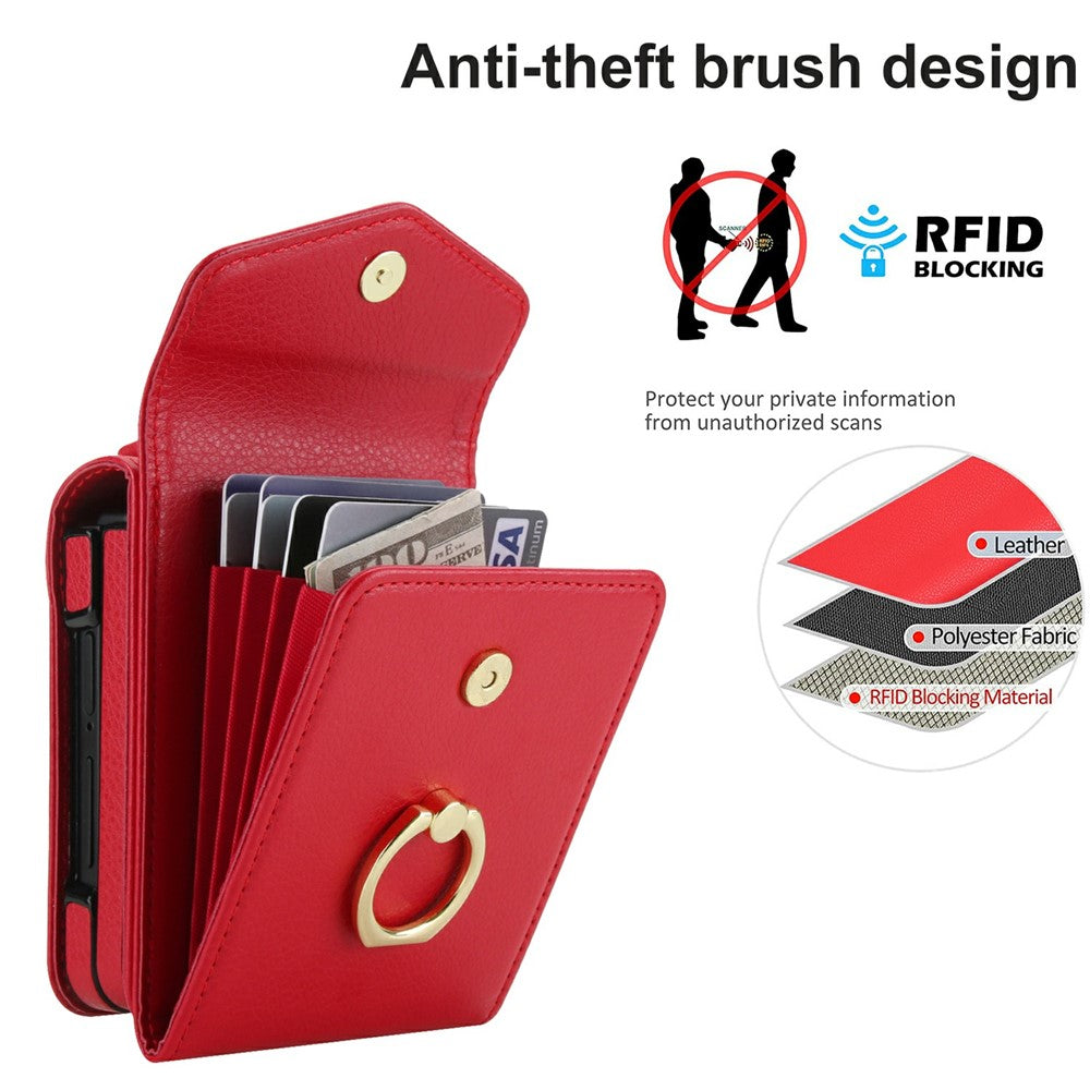 For Samsung Galaxy Z Flip7 5G Case Litchi Texture PU Leather + TPU Phone Cover with Shoulder Strap - Red
