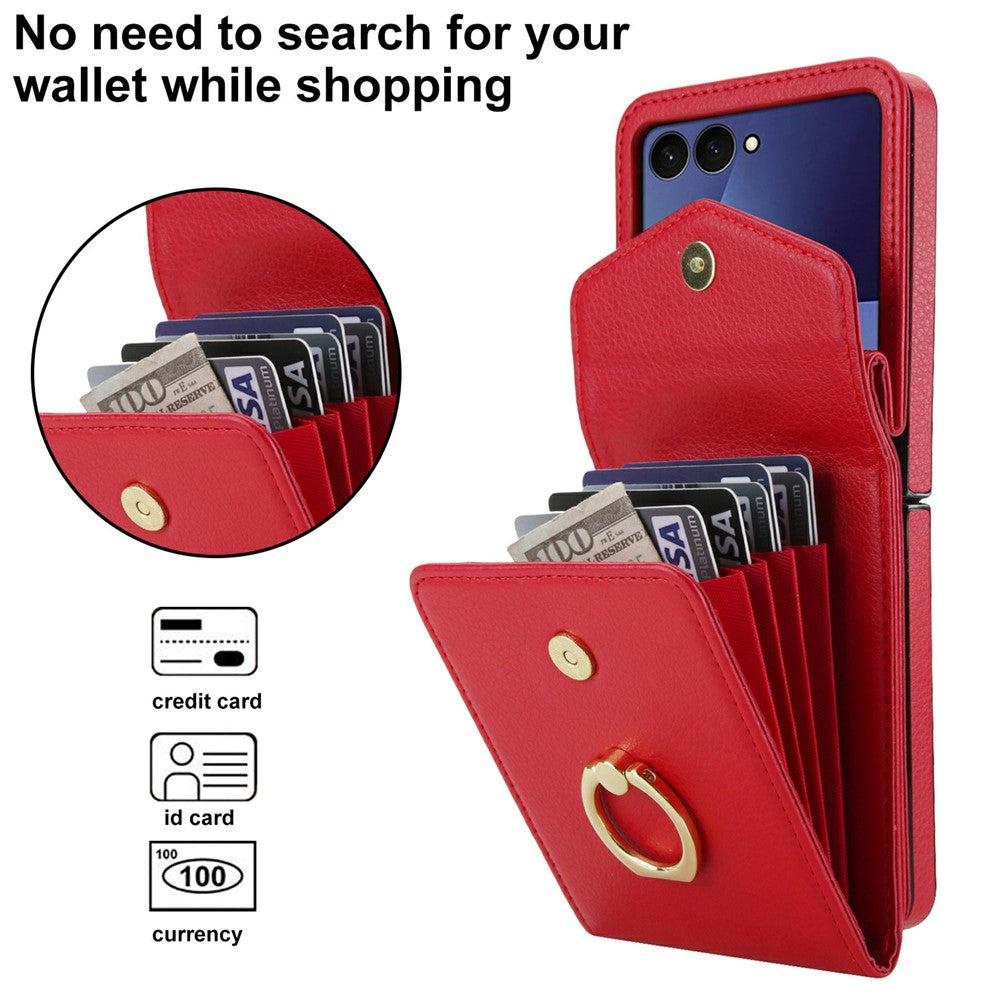 For Samsung Galaxy Z Flip7 5G Case Litchi Texture PU Leather + TPU Phone Cover with Shoulder Strap - Red