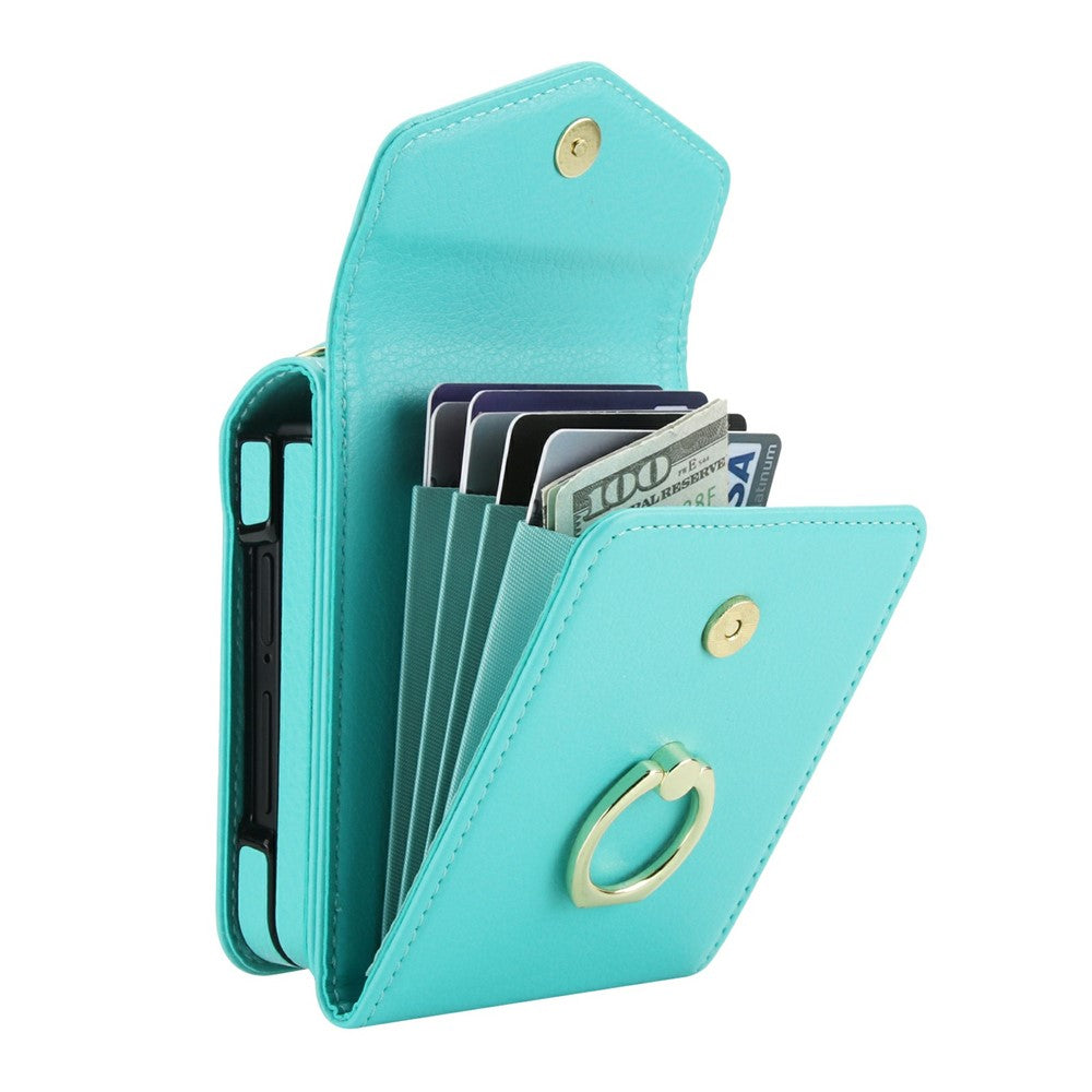 For Samsung Galaxy Z Flip7 5G Case Litchi Texture PU Leather + TPU Phone Cover with Shoulder Strap - Mint Green