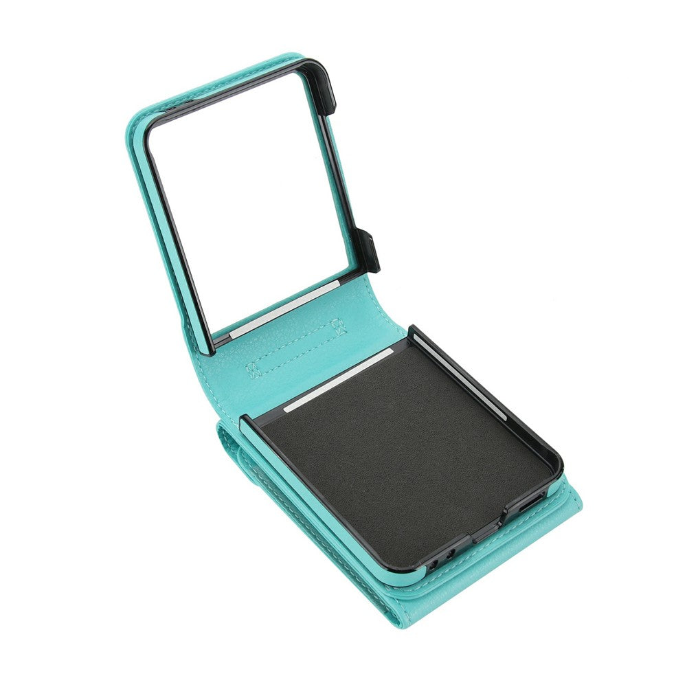 For Samsung Galaxy Z Flip7 5G Case Litchi Texture PU Leather + TPU Phone Cover with Shoulder Strap - Mint Green