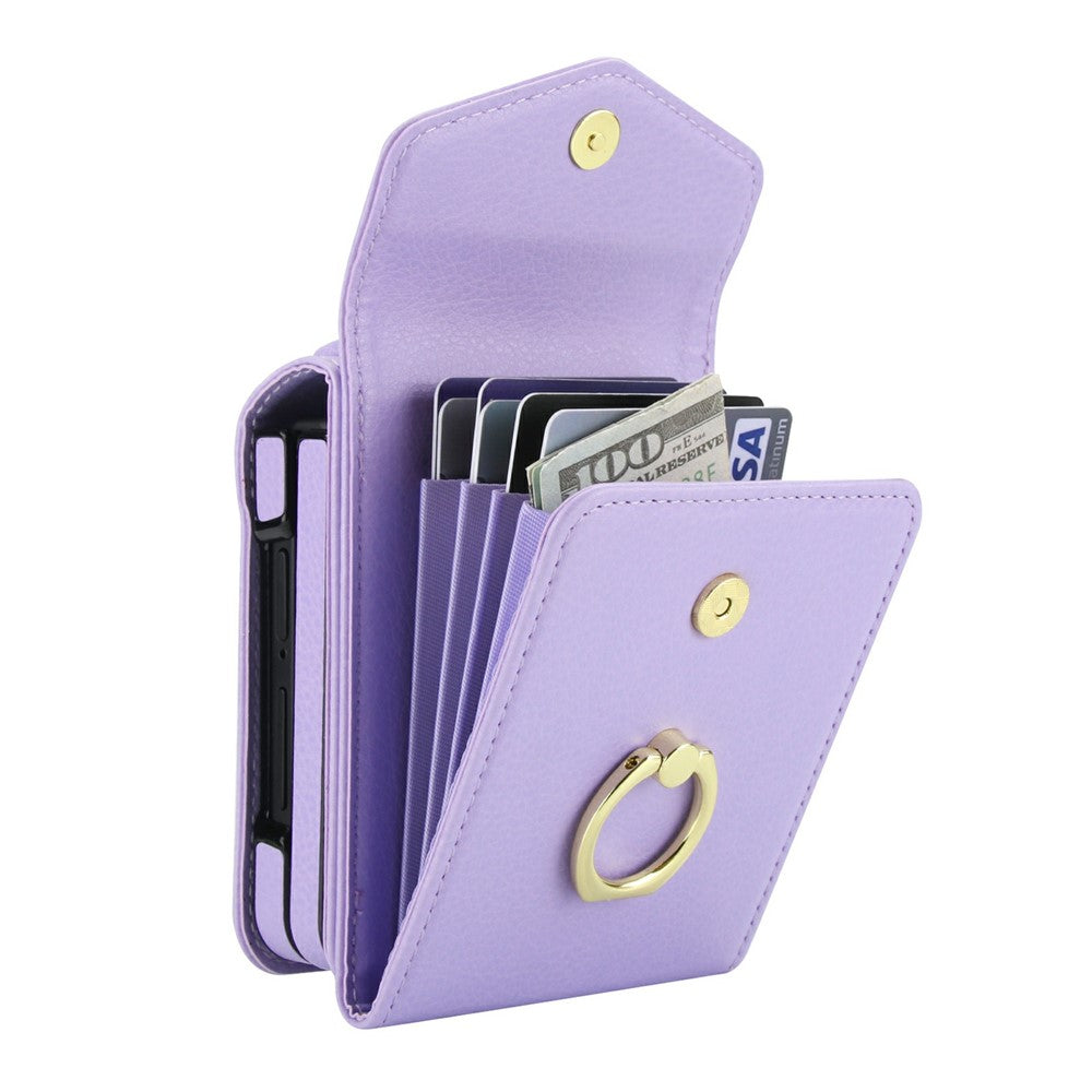 For Samsung Galaxy Z Flip7 5G Case Litchi Texture PU Leather + TPU Phone Cover with Shoulder Strap - Light Purple
