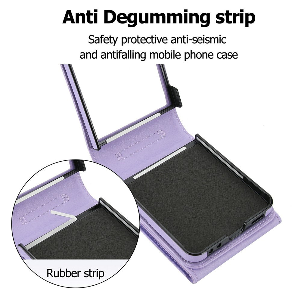 For Samsung Galaxy Z Flip7 5G Case Litchi Texture PU Leather + TPU Phone Cover with Shoulder Strap - Light Purple
