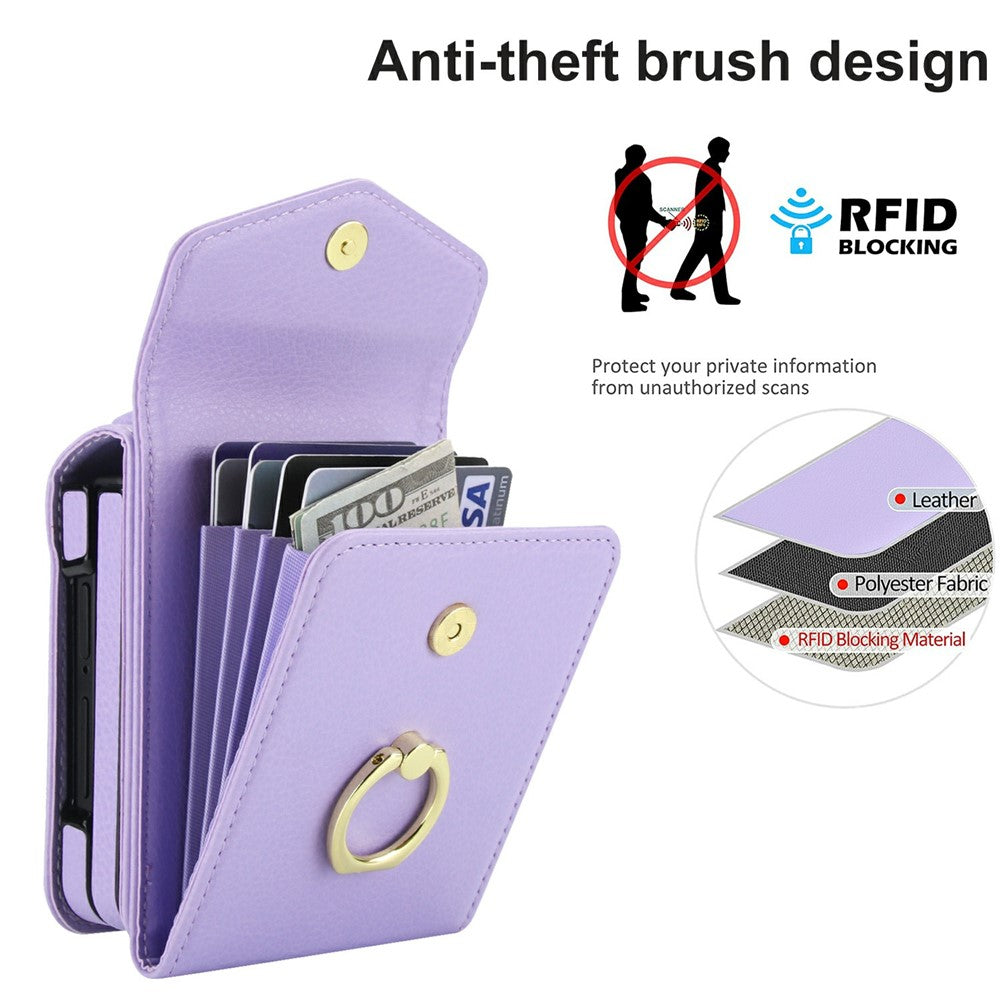 For Samsung Galaxy Z Flip7 5G Case Litchi Texture PU Leather + TPU Phone Cover with Shoulder Strap - Light Purple
