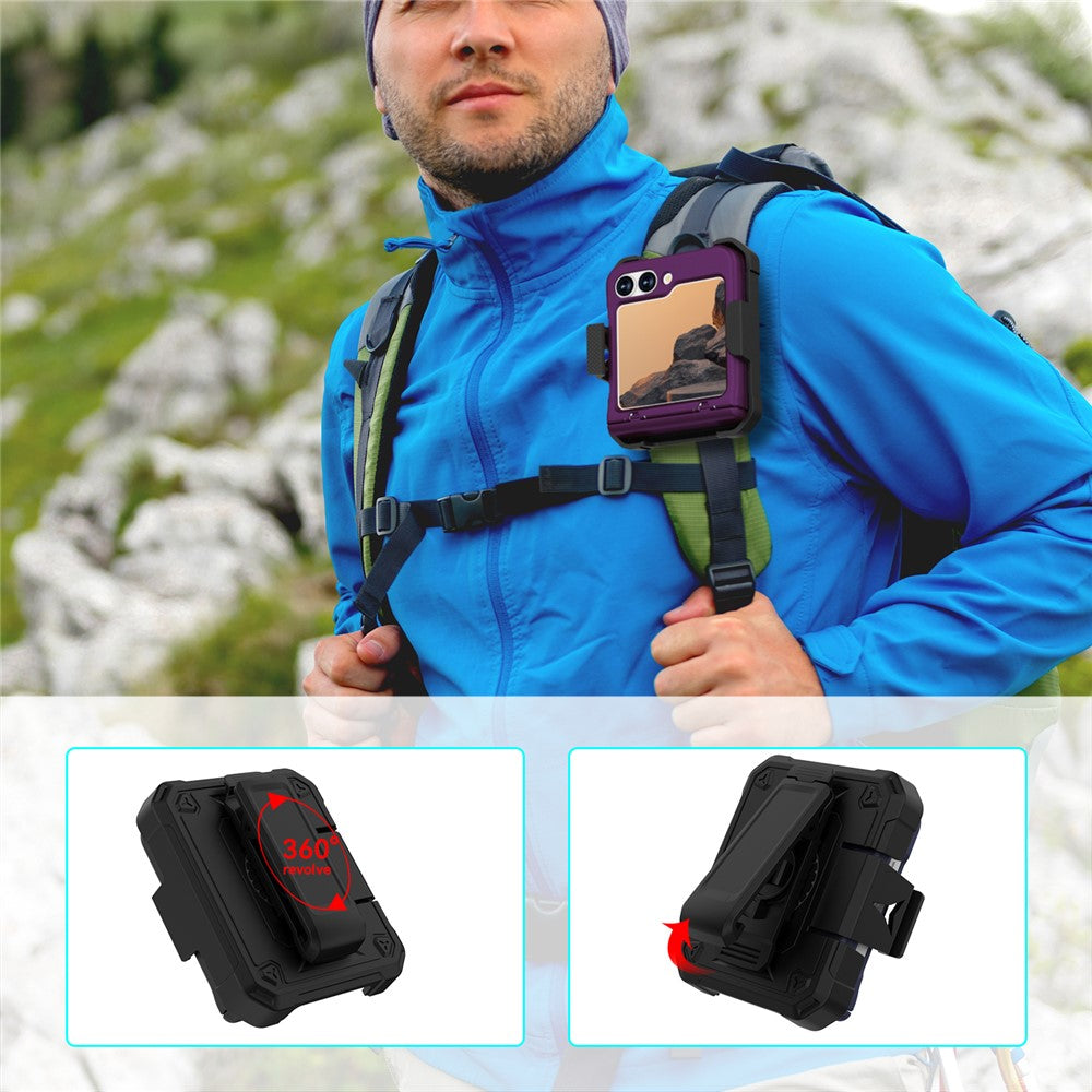 GW18 For Samsung Galaxy Z Flip7 FE 5G  /  Flip6 5G Case Rubberized Hard PC Kickstand Phone Cover - Black