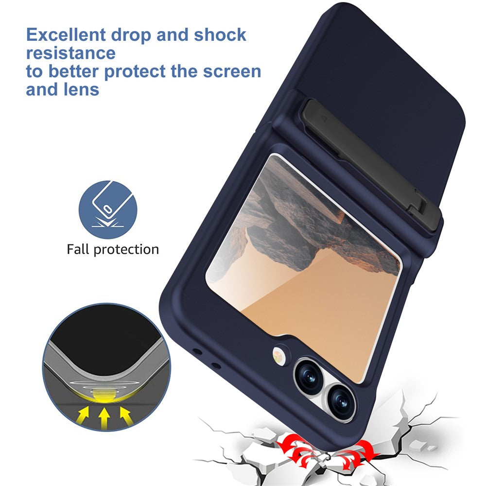 GW18 For Samsung Galaxy Z Flip7 FE 5G  /  Flip6 5G Case Rubberized Hard PC Kickstand Phone Cover - Dark Blue