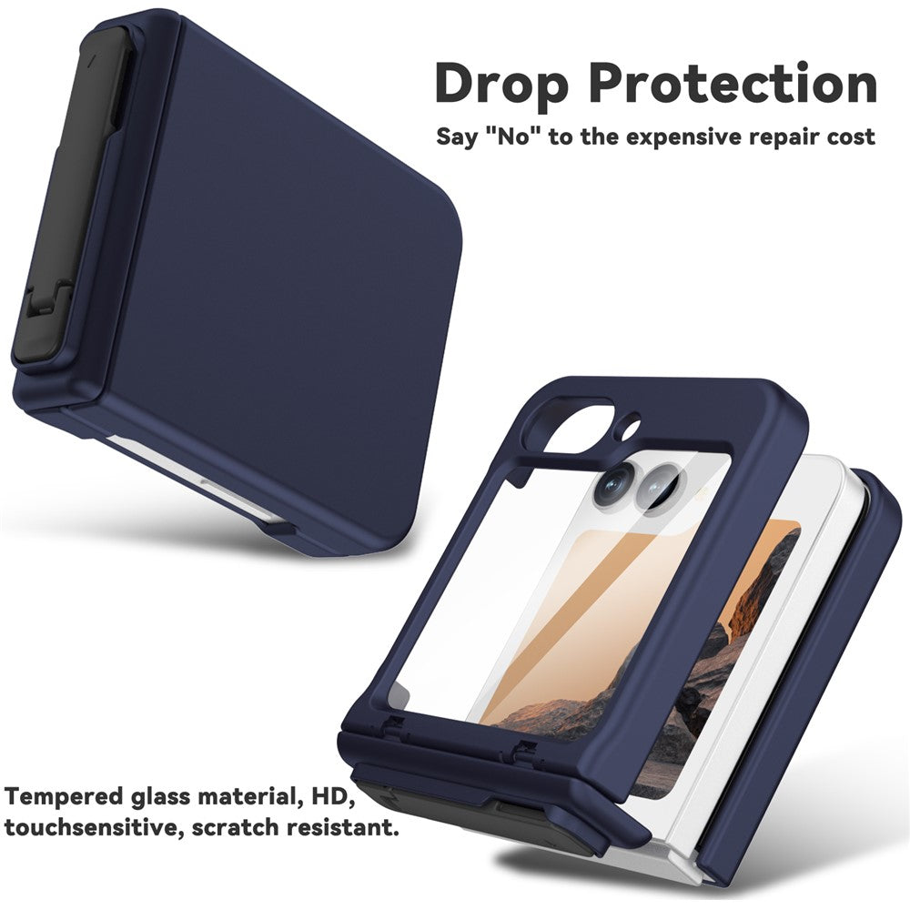 GW18 For Samsung Galaxy Z Flip7 FE 5G  /  Flip6 5G Case Rubberized Hard PC Kickstand Phone Cover - Dark Blue