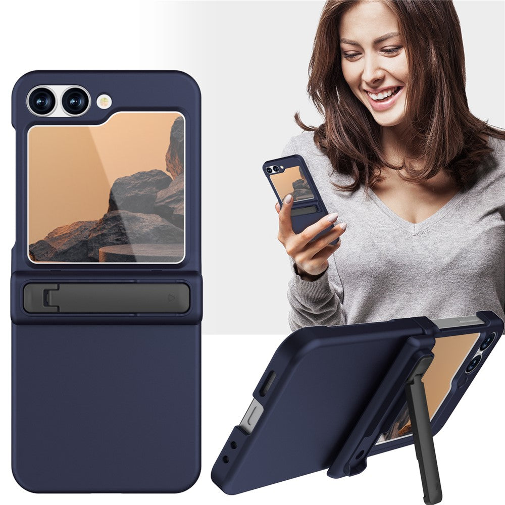 GW18 For Samsung Galaxy Z Flip7 FE 5G  /  Flip6 5G Case Rubberized Hard PC Kickstand Phone Cover - Dark Blue