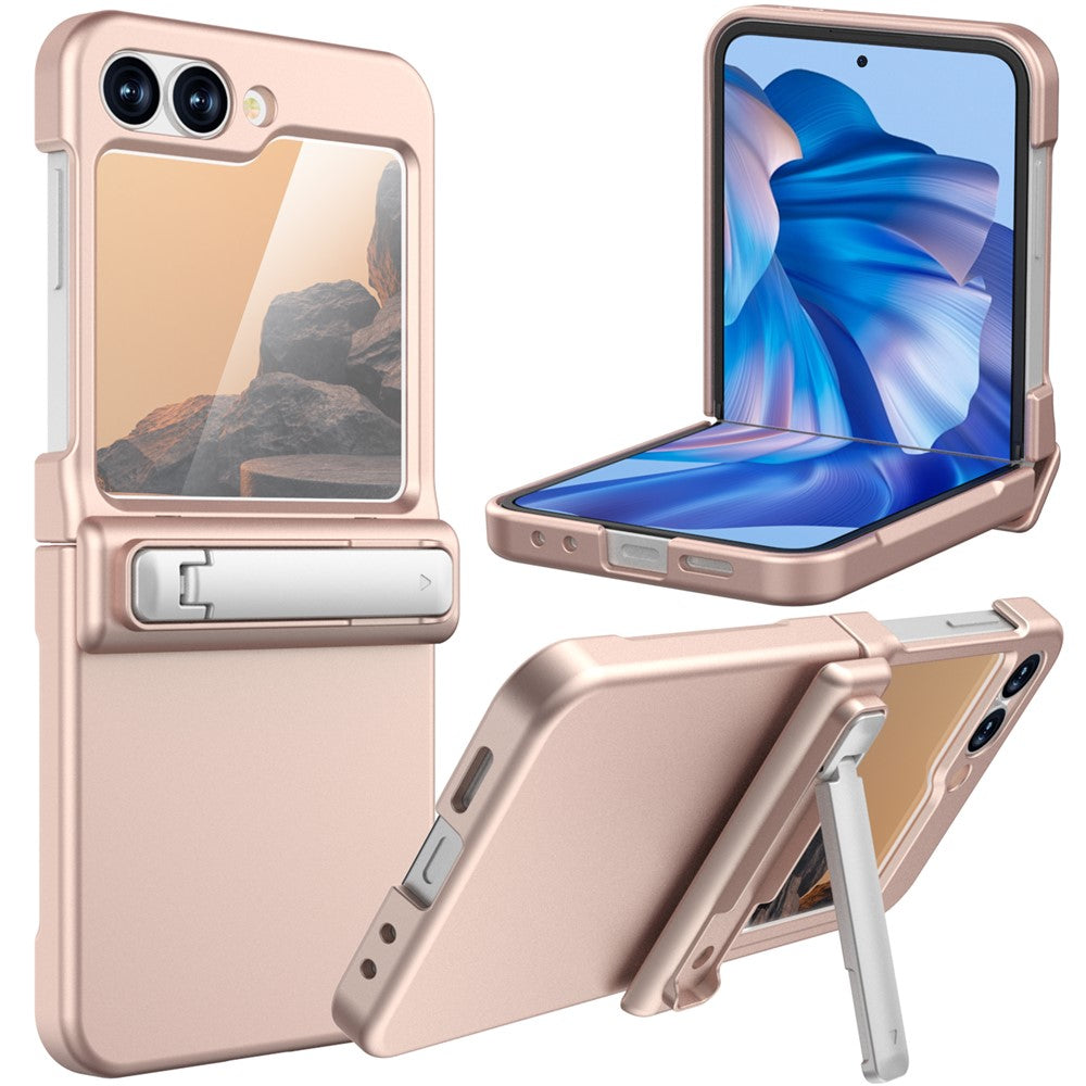 GW18 For Samsung Galaxy Z Flip7 FE 5G  /  Flip6 5G Case Rubberized Hard PC Kickstand Phone Cover - Rose Gold
