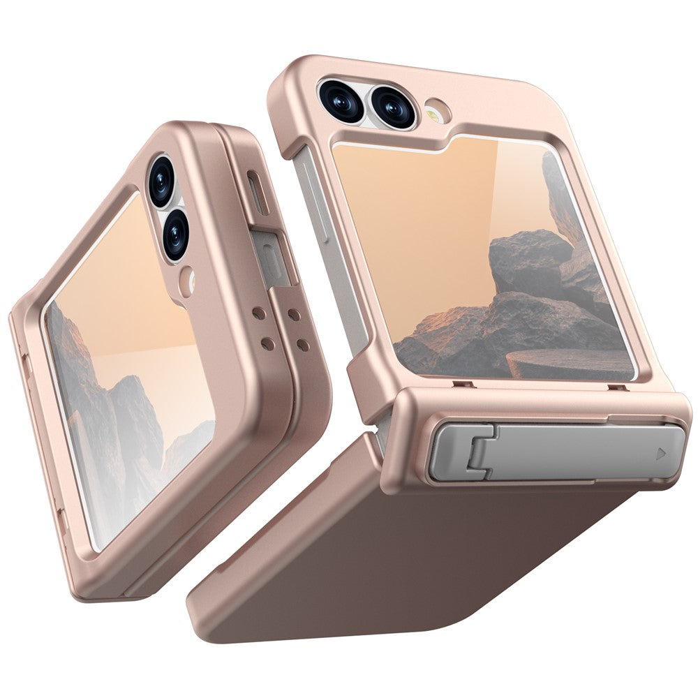 GW18 For Samsung Galaxy Z Flip7 FE 5G  /  Flip6 5G Case Rubberized Hard PC Kickstand Phone Cover - Rose Gold