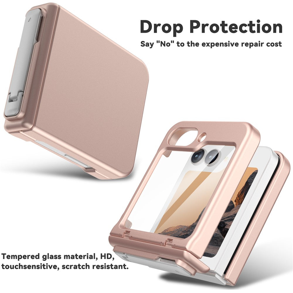 GW18 For Samsung Galaxy Z Flip7 FE 5G  /  Flip6 5G Case Rubberized Hard PC Kickstand Phone Cover - Rose Gold