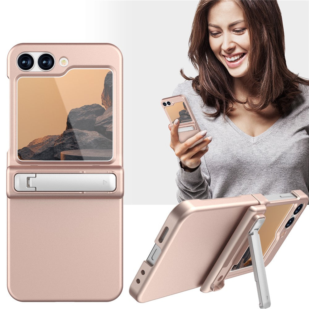 GW18 For Samsung Galaxy Z Flip7 FE 5G  /  Flip6 5G Case Rubberized Hard PC Kickstand Phone Cover - Rose Gold