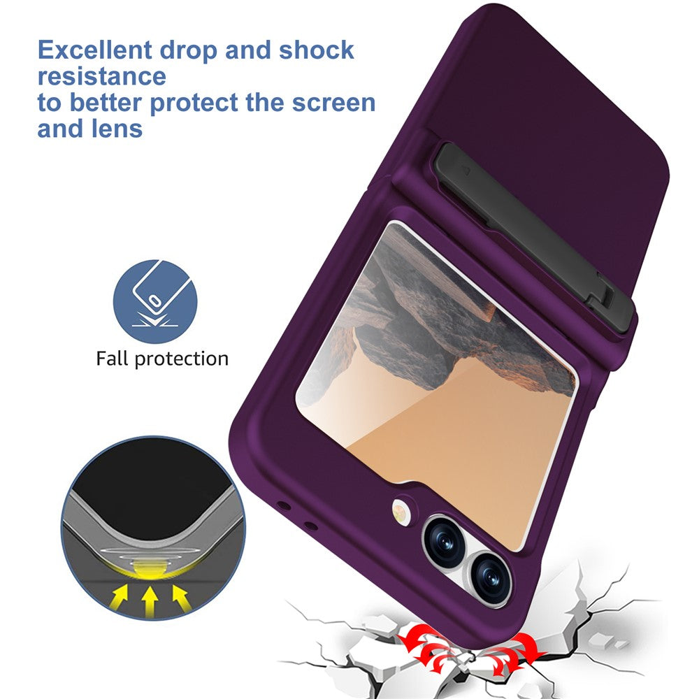 GW18 For Samsung Galaxy Z Flip7 FE 5G  /  Flip6 5G Case Rubberized Hard PC Kickstand Phone Cover - Dark Purple