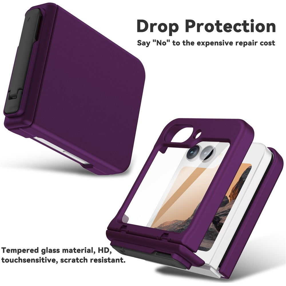 GW18 For Samsung Galaxy Z Flip7 FE 5G  /  Flip6 5G Case Rubberized Hard PC Kickstand Phone Cover - Dark Purple