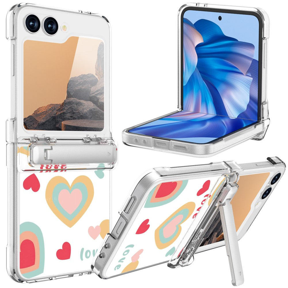 GW181 For Samsung Galaxy Z Flip7 FE 5G  /  Flip6 5G Case with Pattern Design Kickstand Hard PC Phone Cover - Large Hearts