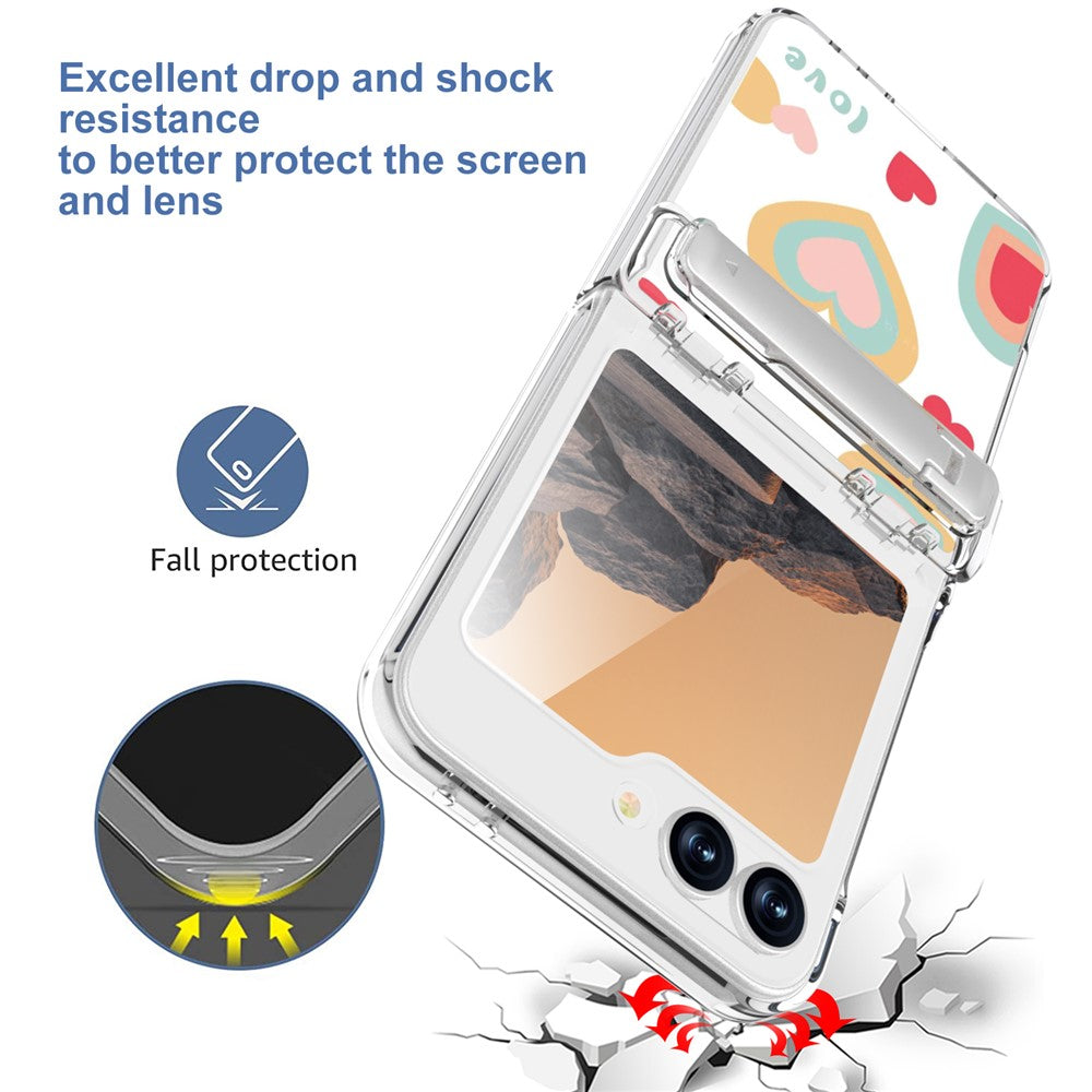 GW181 For Samsung Galaxy Z Flip7 FE 5G  /  Flip6 5G Case with Pattern Design Kickstand Hard PC Phone Cover - Large Hearts