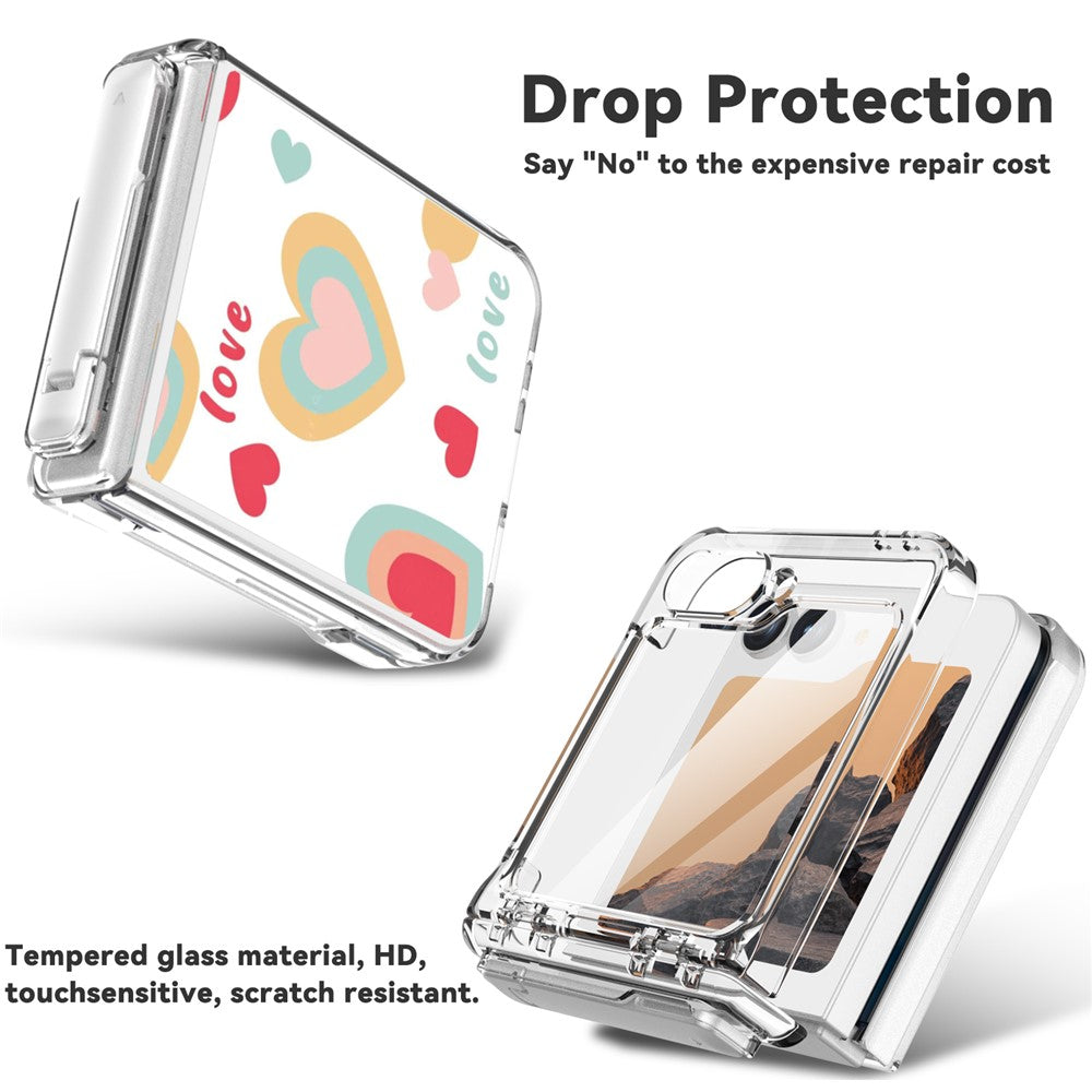 GW181 For Samsung Galaxy Z Flip7 FE 5G  /  Flip6 5G Case with Pattern Design Kickstand Hard PC Phone Cover - Large Hearts