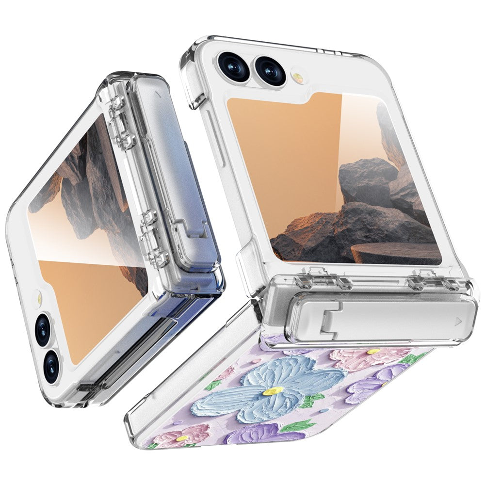 GW181 For Samsung Galaxy Z Flip7 FE 5G  /  Flip6 5G Case with Pattern Design Kickstand Hard PC Phone Cover - Flower