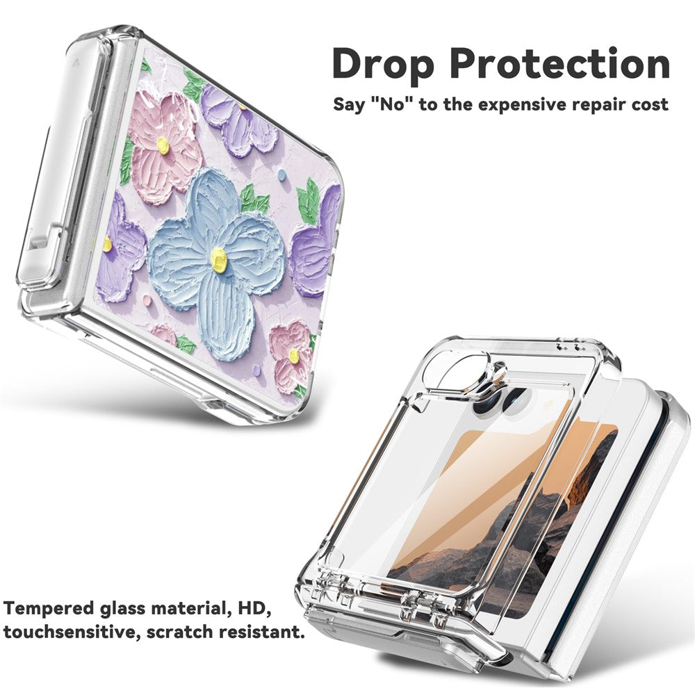 GW181 For Samsung Galaxy Z Flip7 FE 5G  /  Flip6 5G Case with Pattern Design Kickstand Hard PC Phone Cover - Flower