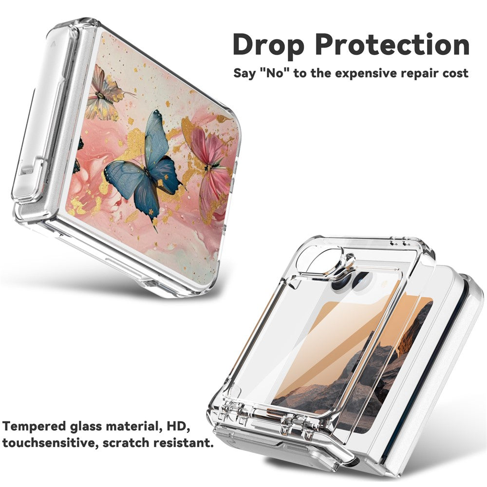 GW181 For Samsung Galaxy Z Flip7 FE 5G / Flip6 5G Case with Pattern Design Kickstand Hard PC Phone Cover - Butterfly
