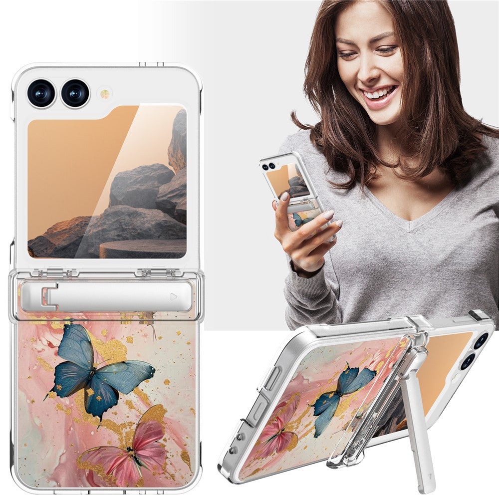 GW181 For Samsung Galaxy Z Flip7 FE 5G / Flip6 5G Case with Pattern Design Kickstand Hard PC Phone Cover - Butterfly