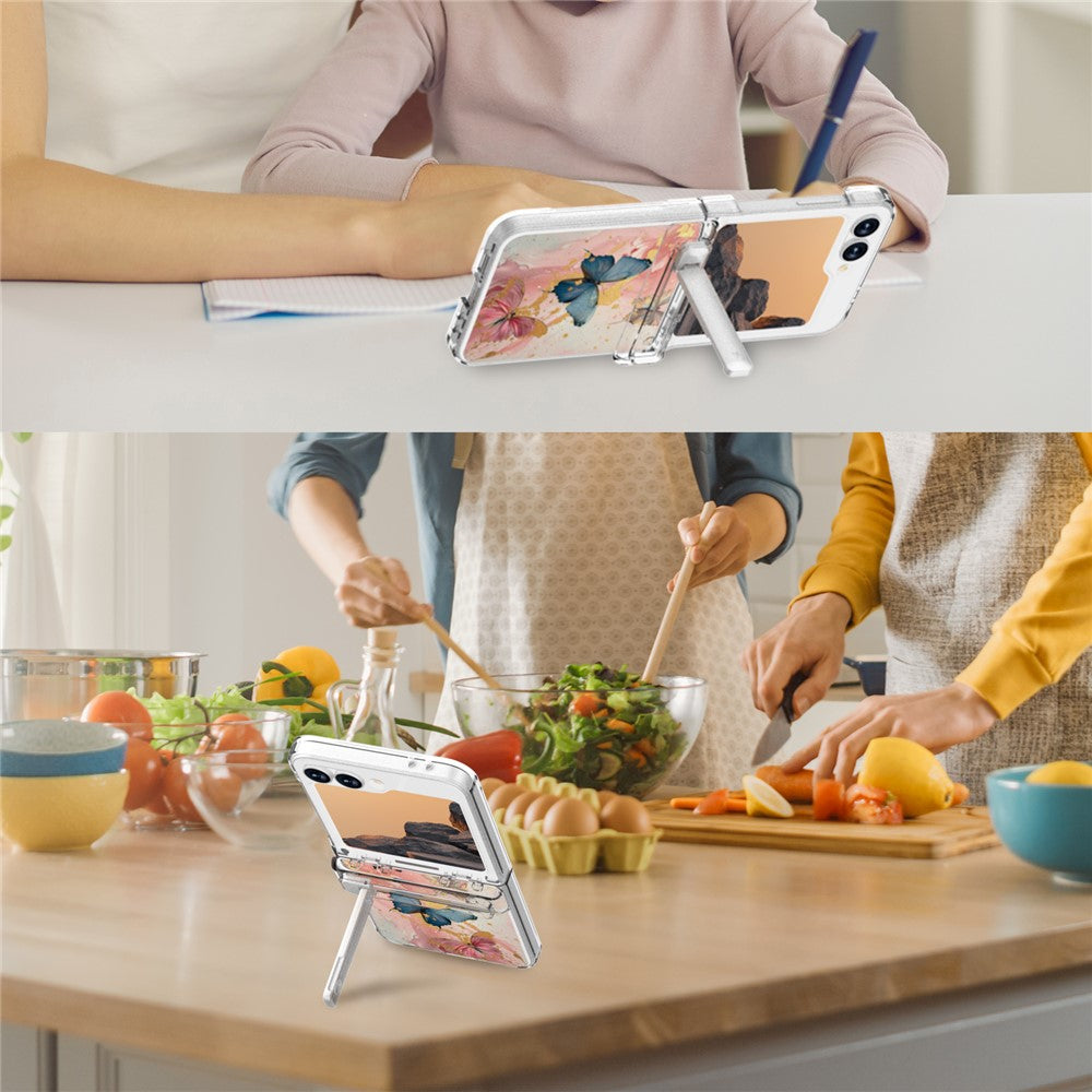 GW181 For Samsung Galaxy Z Flip7 FE 5G / Flip6 5G Case with Pattern Design Kickstand Hard PC Phone Cover - Butterfly