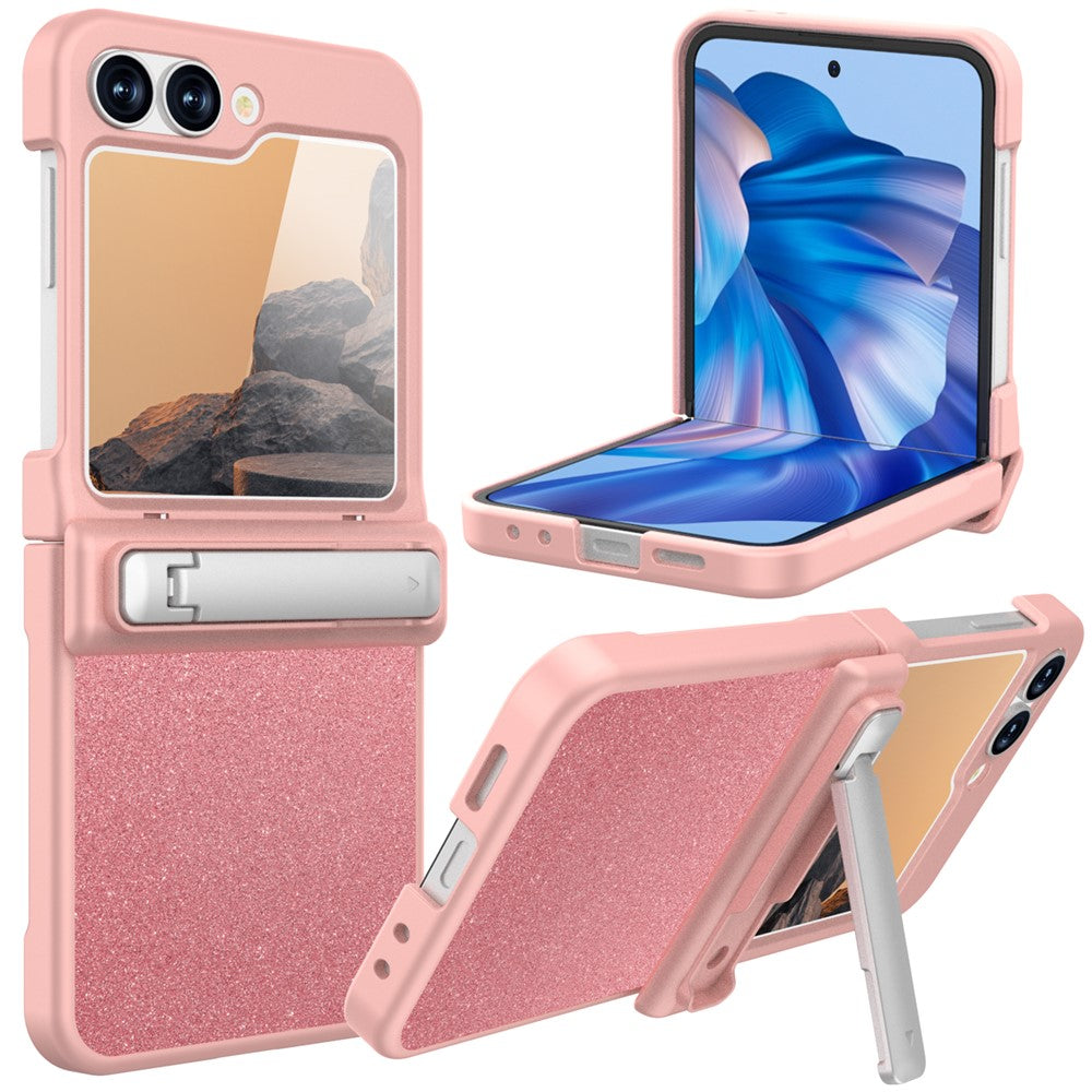 GW181 For Samsung Galaxy Z Flip7 FE 5G  /  Flip6 5G Case with Pattern Design Kickstand Hard PC Phone Cover - Rose Gold