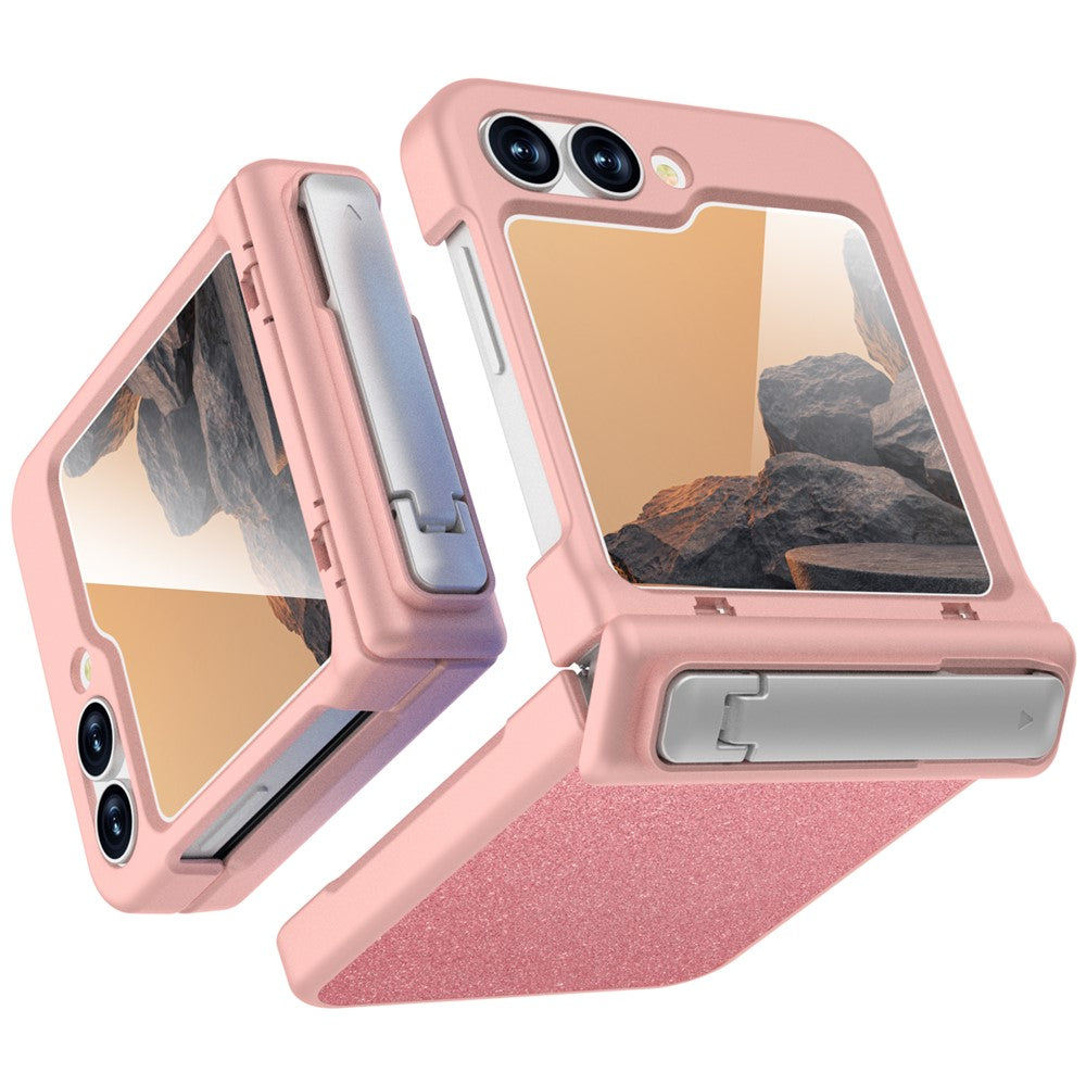 GW181 For Samsung Galaxy Z Flip7 FE 5G  /  Flip6 5G Case with Pattern Design Kickstand Hard PC Phone Cover - Rose Gold