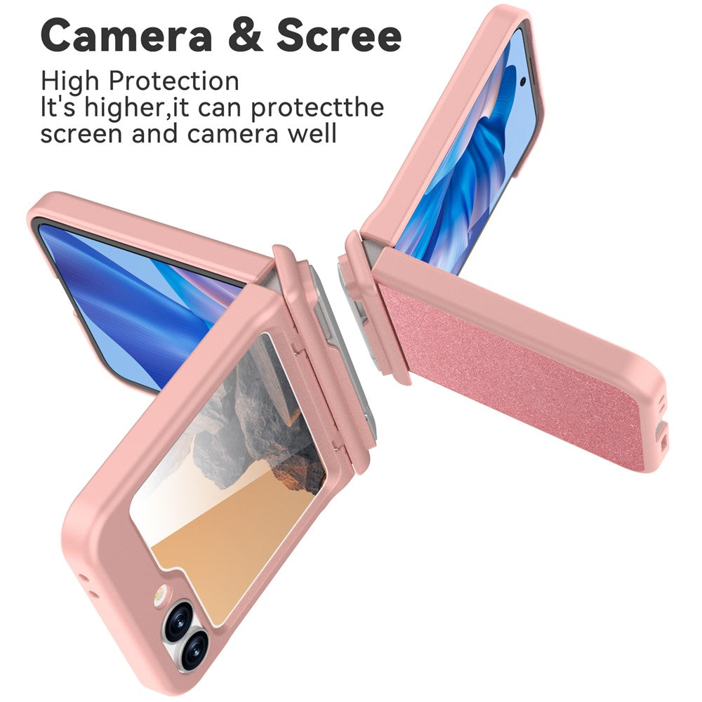 GW181 For Samsung Galaxy Z Flip7 FE 5G  /  Flip6 5G Case with Pattern Design Kickstand Hard PC Phone Cover - Rose Gold