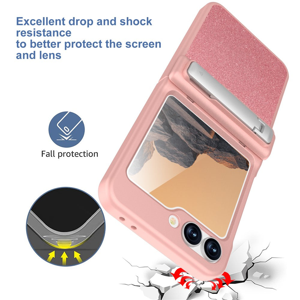 GW181 For Samsung Galaxy Z Flip7 FE 5G  /  Flip6 5G Case with Pattern Design Kickstand Hard PC Phone Cover - Rose Gold