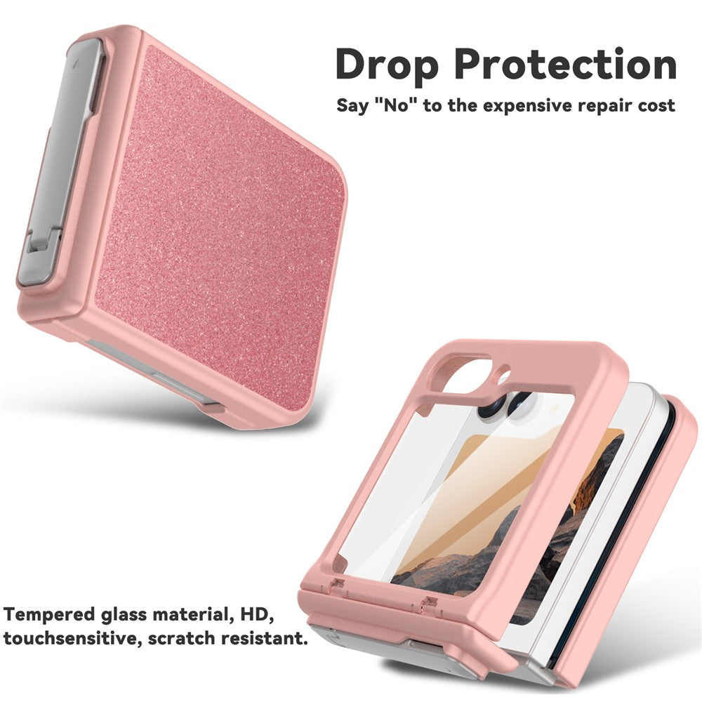 GW181 For Samsung Galaxy Z Flip7 FE 5G  /  Flip6 5G Case with Pattern Design Kickstand Hard PC Phone Cover - Rose Gold