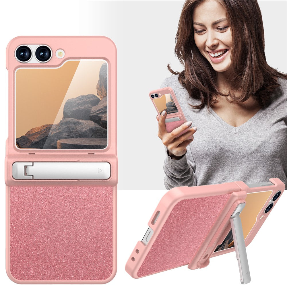 GW181 For Samsung Galaxy Z Flip7 FE 5G  /  Flip6 5G Case with Pattern Design Kickstand Hard PC Phone Cover - Rose Gold