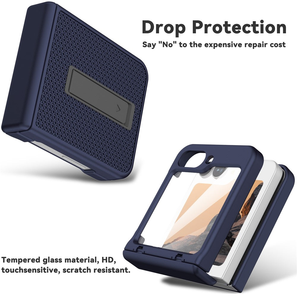 GW182 For Samsung Galaxy Z Flip7 FE 5G / Flip6 5G Kickstand Case Solid Color Hard PC Phone Back Cover - Dark Blue