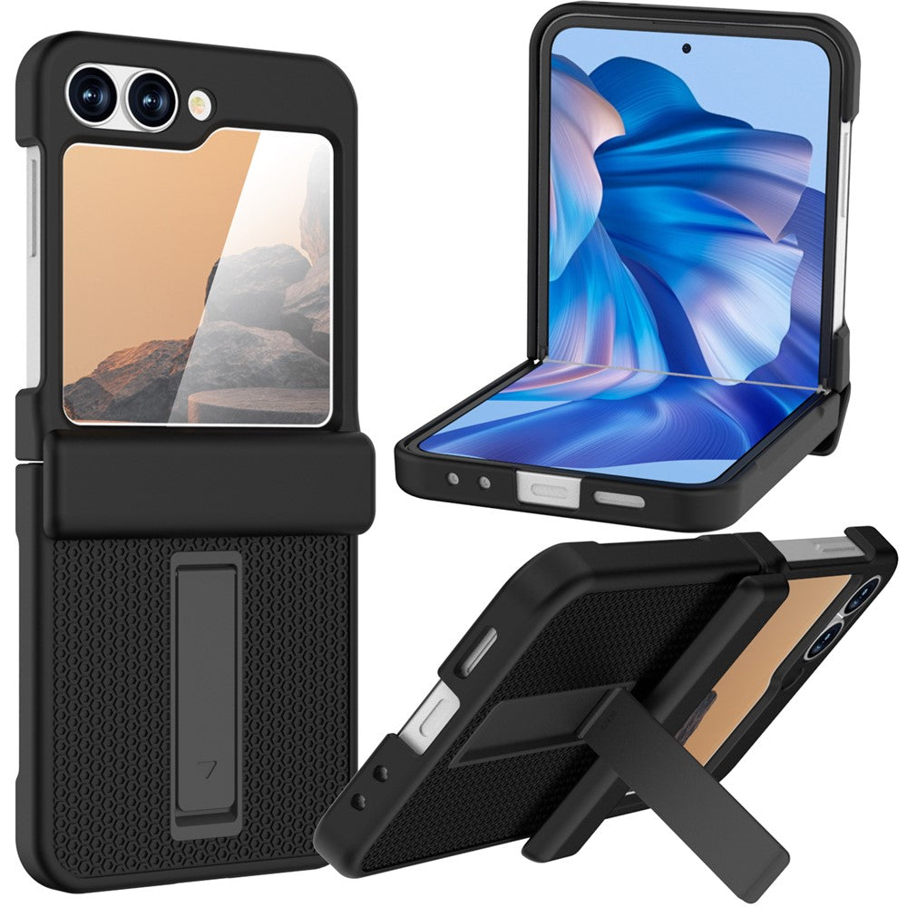 GW182 For Samsung Galaxy Z Flip7 FE 5G / Flip6 5G Kickstand Case Solid Color Hard PC Phone Back Cover - Black