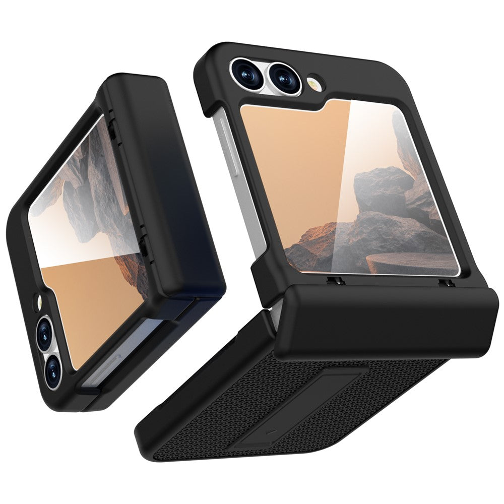 GW182 For Samsung Galaxy Z Flip7 FE 5G / Flip6 5G Kickstand Case Solid Color Hard PC Phone Back Cover - Black