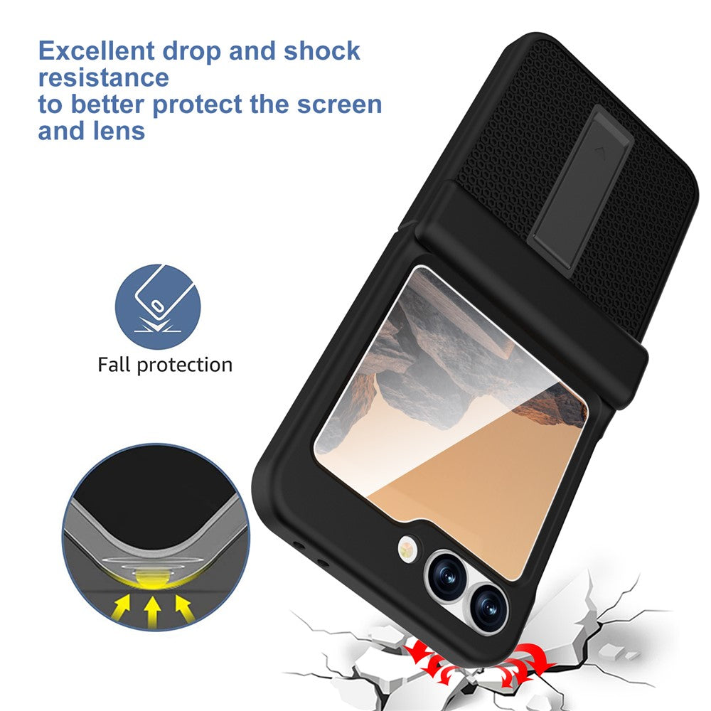 GW182 For Samsung Galaxy Z Flip7 FE 5G / Flip6 5G Kickstand Case Solid Color Hard PC Phone Back Cover - Black