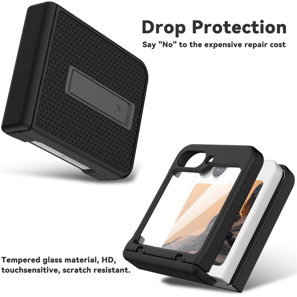 GW182 For Samsung Galaxy Z Flip7 FE 5G / Flip6 5G Kickstand Case Solid Color Hard PC Phone Back Cover - Black