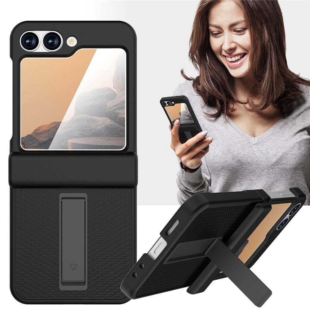 GW182 For Samsung Galaxy Z Flip7 FE 5G / Flip6 5G Kickstand Case Solid Color Hard PC Phone Back Cover - Black