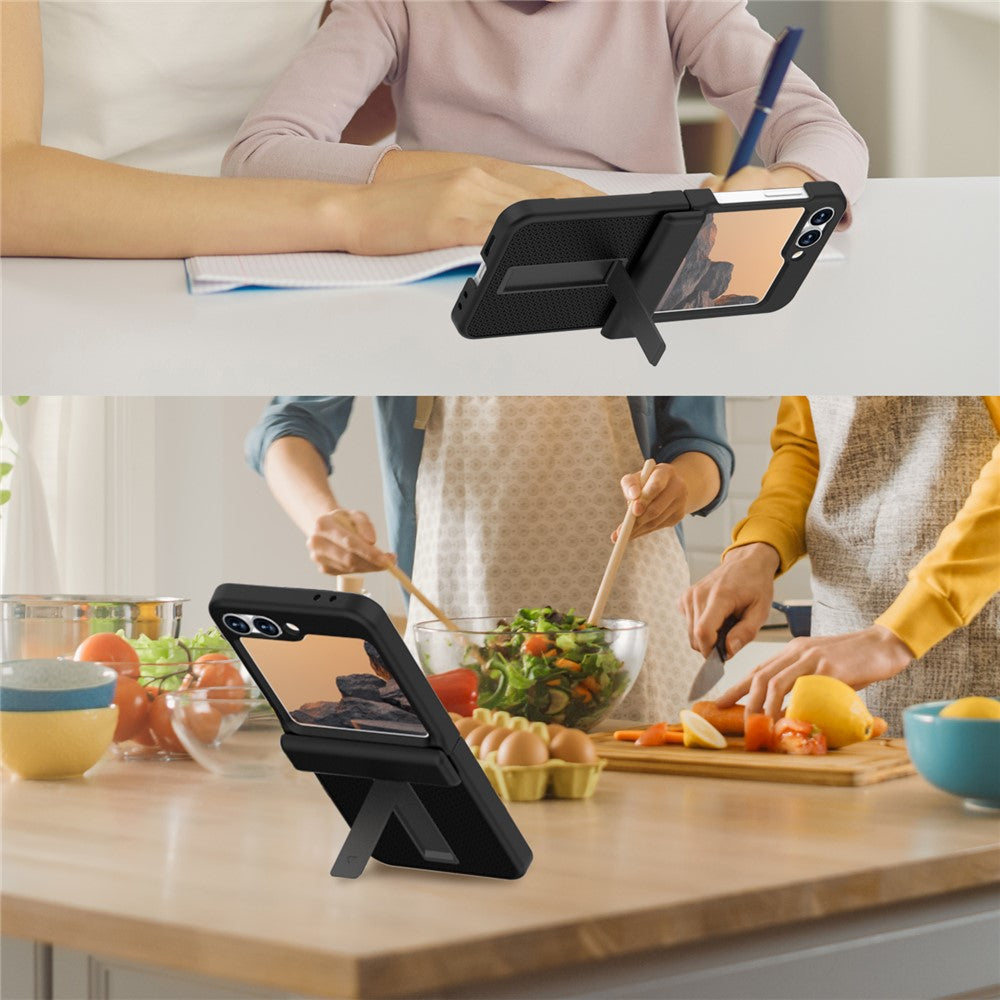 GW182 For Samsung Galaxy Z Flip7 FE 5G / Flip6 5G Kickstand Case Solid Color Hard PC Phone Back Cover - Black