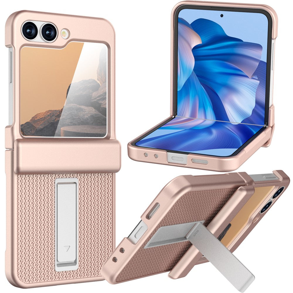 GW182 For Samsung Galaxy Z Flip7 FE 5G / Flip6 5G Kickstand Case Solid Color Hard PC Phone Back Cover - Rose Gold