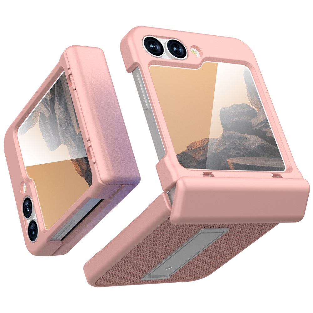 GW182 For Samsung Galaxy Z Flip7 FE 5G / Flip6 5G Kickstand Case Solid Color Hard PC Phone Back Cover - Pink