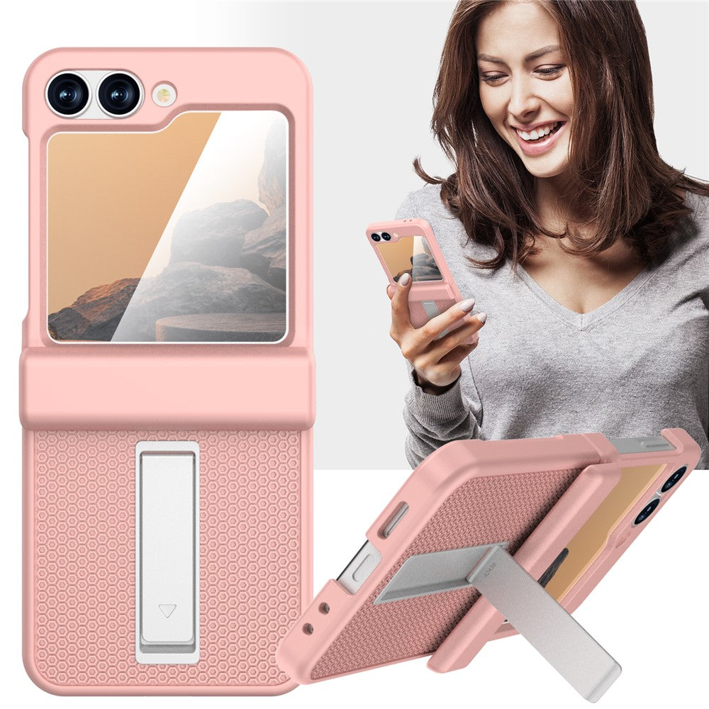 GW182 For Samsung Galaxy Z Flip7 FE 5G / Flip6 5G Kickstand Case Solid Color Hard PC Phone Back Cover - Pink