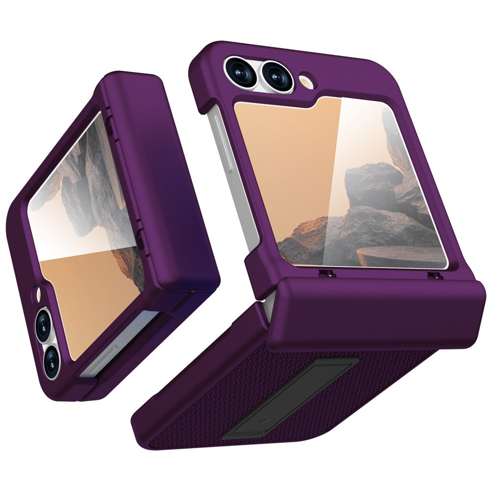 GW182 For Samsung Galaxy Z Flip7 FE 5G / Flip6 5G Kickstand Case Solid Color Hard PC Phone Back Cover - Dark Purple