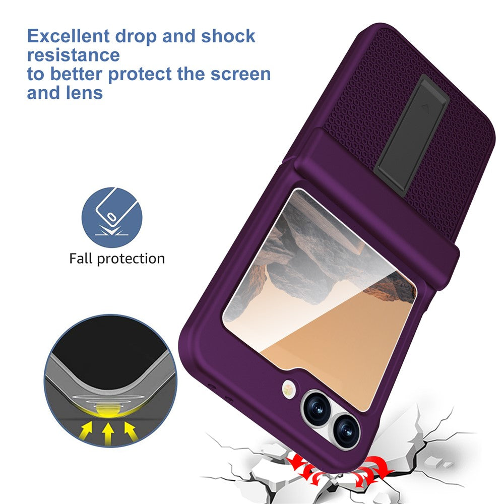 GW182 For Samsung Galaxy Z Flip7 FE 5G / Flip6 5G Kickstand Case Solid Color Hard PC Phone Back Cover - Dark Purple