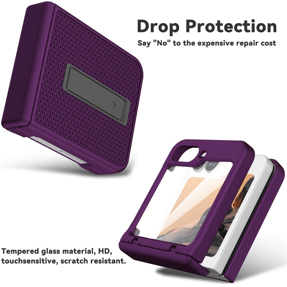 GW182 For Samsung Galaxy Z Flip7 FE 5G / Flip6 5G Kickstand Case Solid Color Hard PC Phone Back Cover - Dark Purple