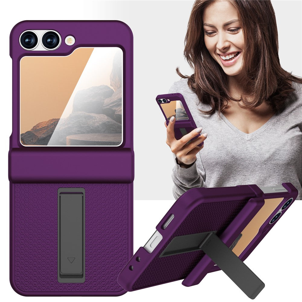 GW182 For Samsung Galaxy Z Flip7 FE 5G / Flip6 5G Kickstand Case Solid Color Hard PC Phone Back Cover - Dark Purple