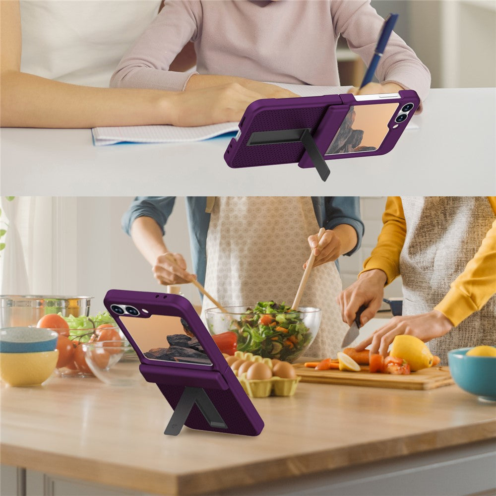 GW182 For Samsung Galaxy Z Flip7 FE 5G / Flip6 5G Kickstand Case Solid Color Hard PC Phone Back Cover - Dark Purple