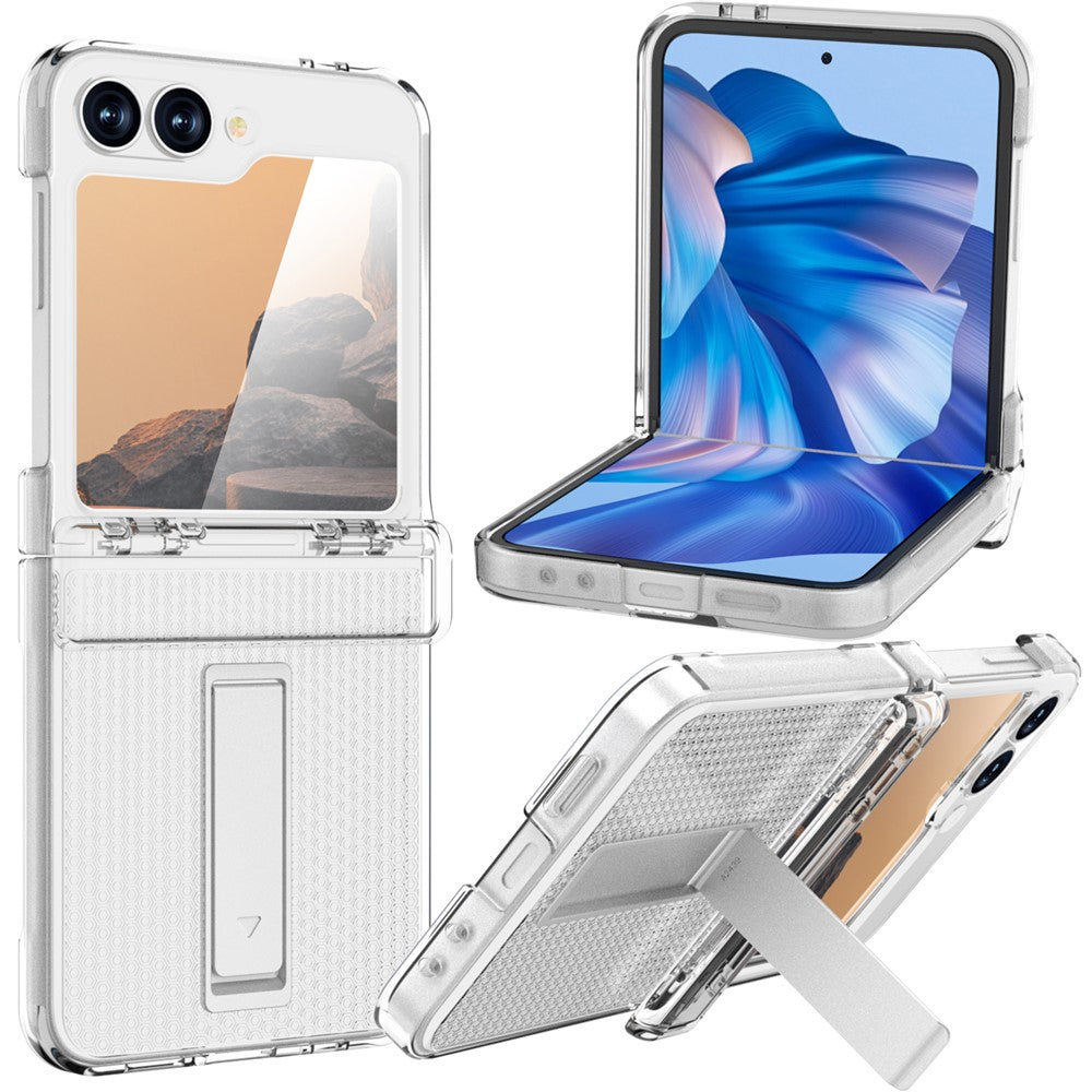 GW182 For Samsung Galaxy Z Flip7 FE 5G / Flip6 5G Kickstand Case Solid Color Hard PC Phone Back Cover - Transparent