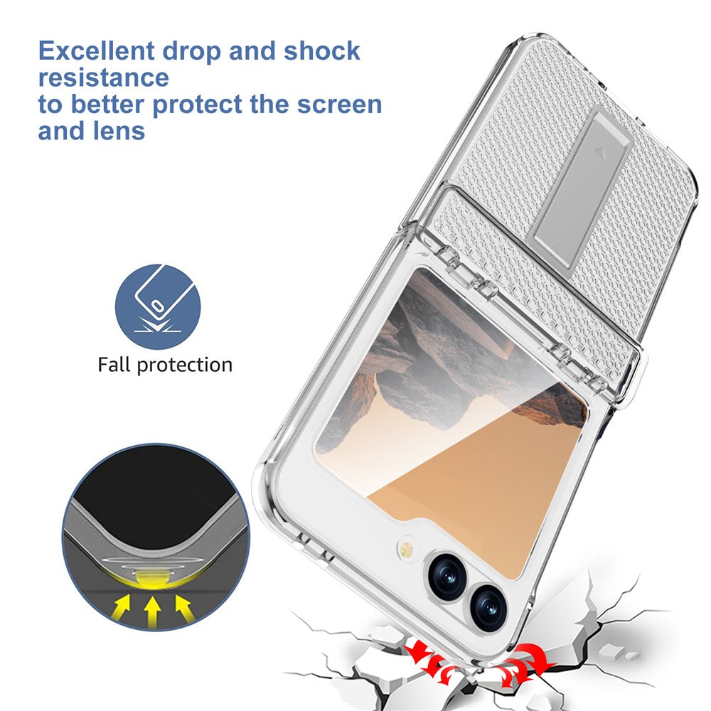 GW182 For Samsung Galaxy Z Flip7 FE 5G / Flip6 5G Kickstand Case Solid Color Hard PC Phone Back Cover - Transparent