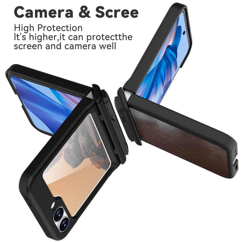 GW181 For Samsung Galaxy Z Flip7 FE 5G / Flip6 5G Kickstand Case Crazy Horse Texture PU PC Phone Back Cover - Dark Brown