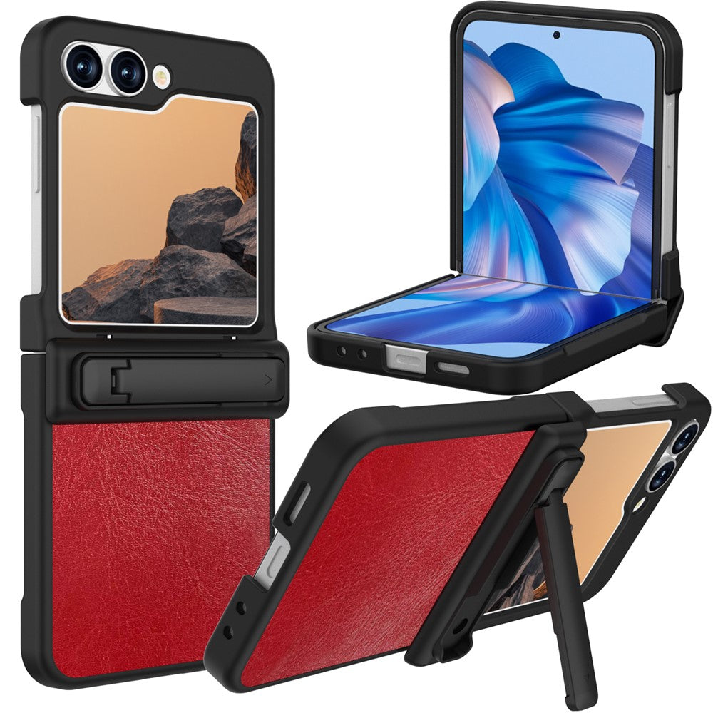 GW181 For Samsung Galaxy Z Flip7 FE 5G / Flip6 5G Kickstand Case Crazy Horse Texture PU PC Phone Back Cover - Dark Red